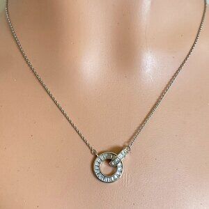 FAC Baguette Crystal Interlocking Silver Tone Necklace​​